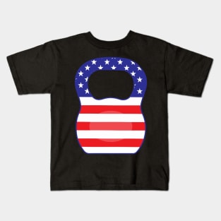 USA flag Kettlebell Powerlifting Weight Lifting form Kids T-Shirt